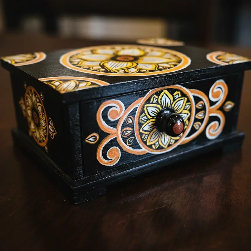 Painted Wooden Jewelry Box 