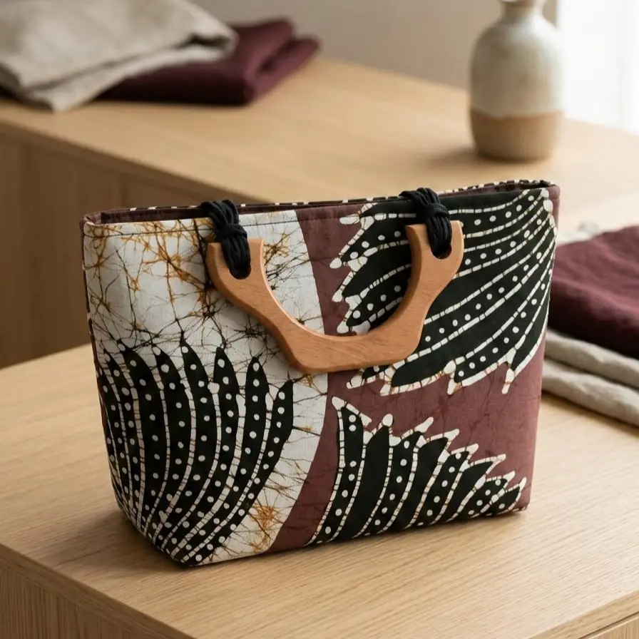 Batik 3 Color Wood Handle Bag 