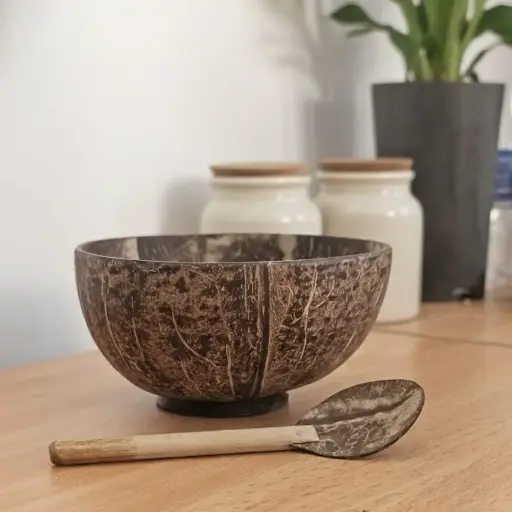 [HI070170003] Plane Coconut Shell Cup & Spoon 