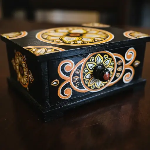 [HI010170006] Painted Wooden Jewelry Box 